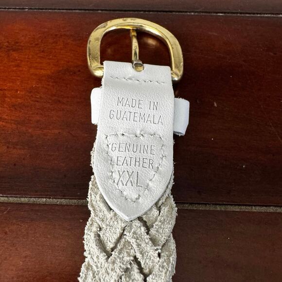 Woven Braided 100% Genuine Leather Belt White Women’s XXL Gold Color Buckle - Picture 5 of 5
